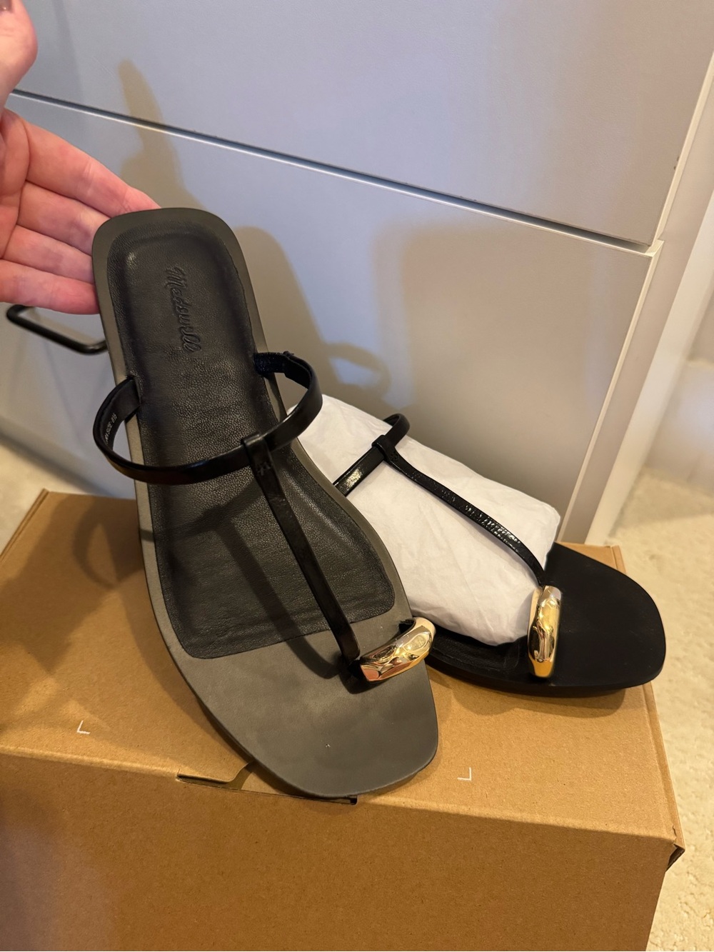 Madewell Gold toe loop leather sandals